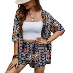  Damen Casual Fashion Set mit Blumenmuster und Shorts
