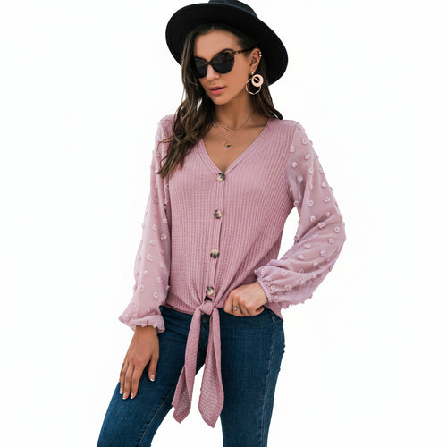 Damen Einfarbig Langarmshirt Pink
