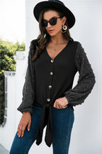 Damen Herbst Langarmshirt V-Ausschnitt Einfarbig
