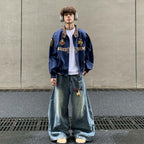 Streetwear Navy Blue Cropped Baseball Jacke Teenager
